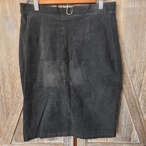 G-III Leather Fashions Skirt Size‎ 13/14 Black Suede Leather Pencil Snaps Short